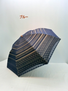 春夏新作）晴雨兼用・折畳傘-婦人　1級遮光レース＆無地2重張ボーダー柄2段式折畳傘