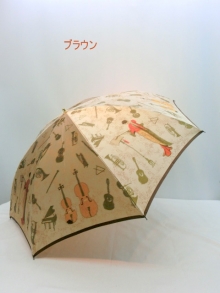 通年新作）雨傘・折畳傘-婦人　甲州織生地ホグシ織楽器柄軽量金骨2段折傘