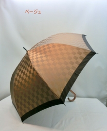 通年新作）雨傘・長傘-紳士　甲州産先染朱子格子市松柄グラスファイバージャンプ傘