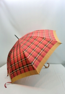 通年新作）雨傘・長傘-婦人　　甲州産先染朱子織格子軽量骨日本製ジャンプ雨傘