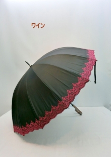 通年新作）雨傘・長傘-婦人　16本骨グラスファイバー骨裾レース付き手開き雨傘
