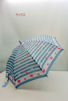 2019通年新作）雨傘・長傘-ジュニア　mofmof（モフモフ）ねこリボンボーダー柄カラ-手元付ジャンプ傘